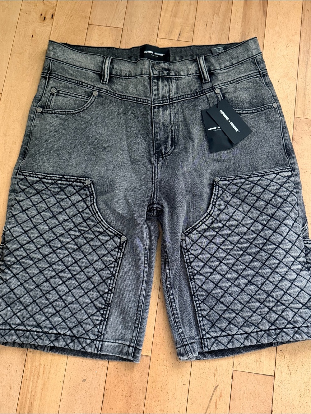 Homme Femme Atelier Quilted Denim Shorts Grey Men’s 36